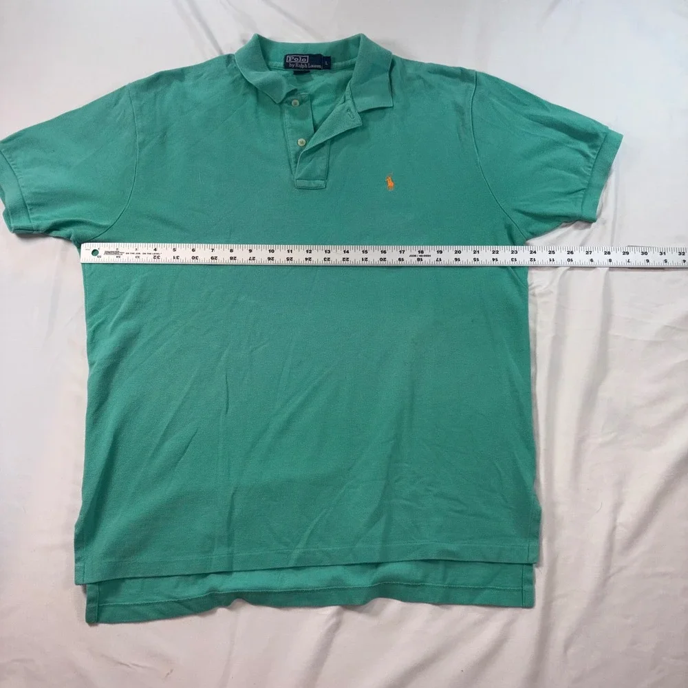Polo Ralph Lauren Mens Large Teal Green Pique Cotton Short Sleeve Polo ShirtPony